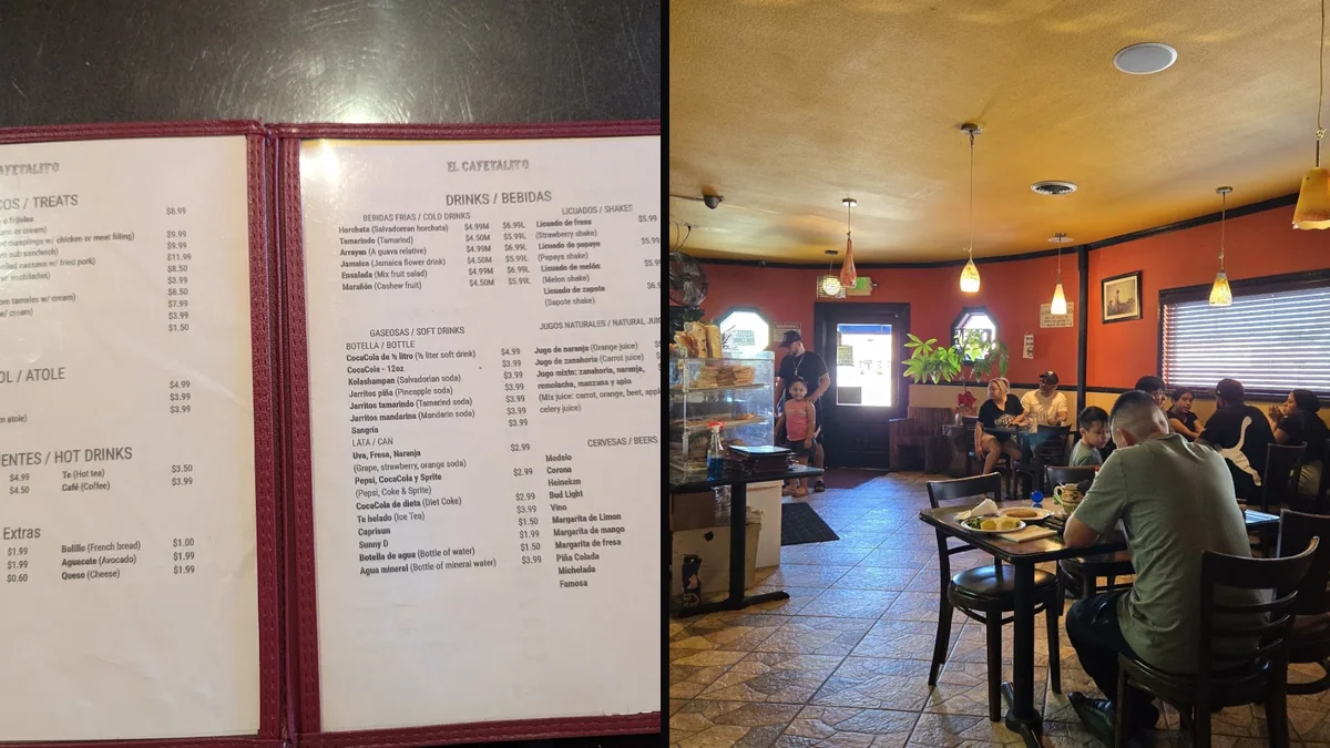 Casual Salvadoran dining room with simple tables.