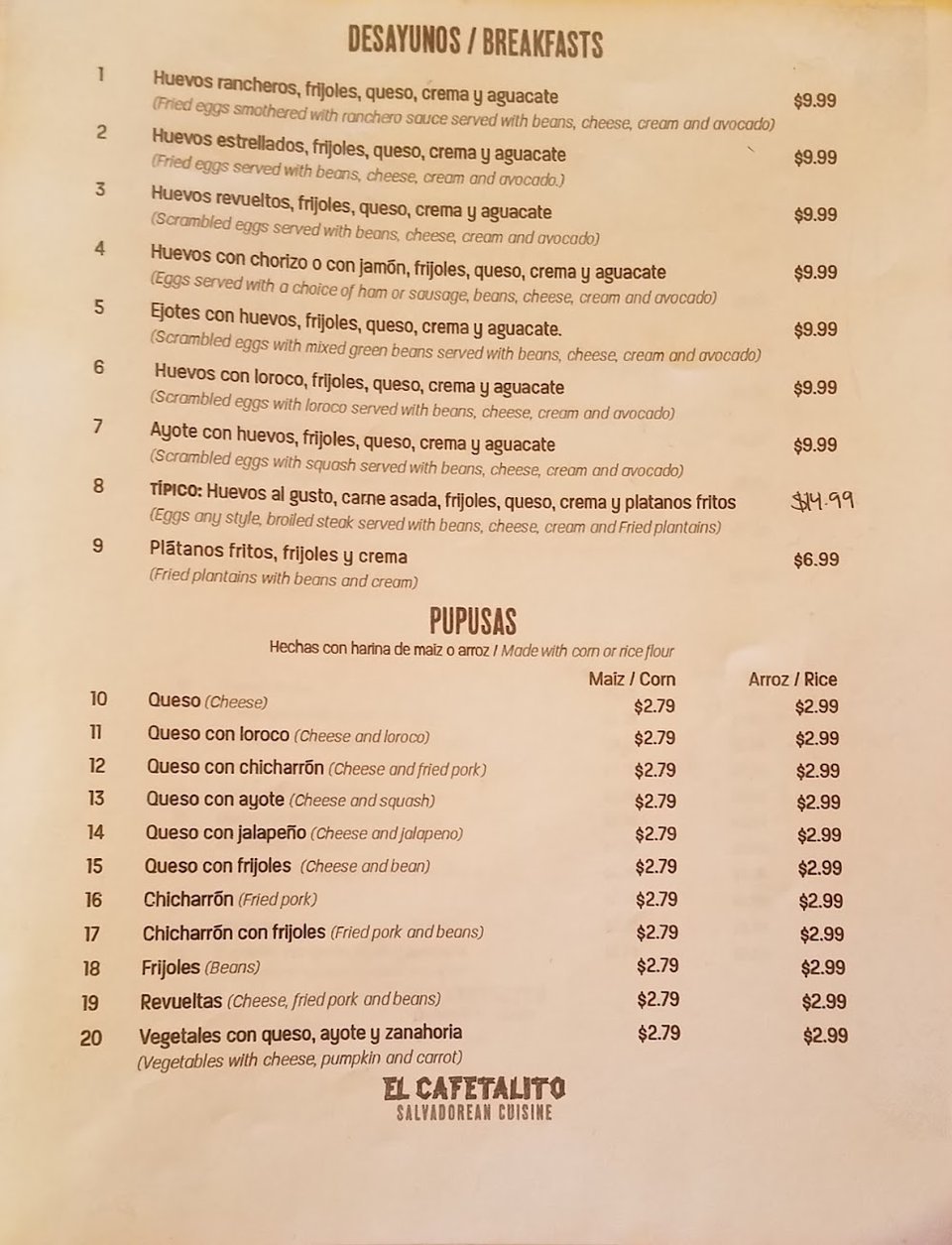 Menu page showing hot drinks and soups.